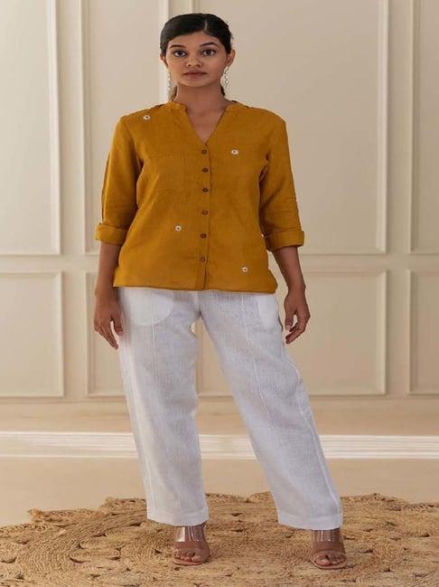 zebein india mustard yellow into the light pamela linen shirt