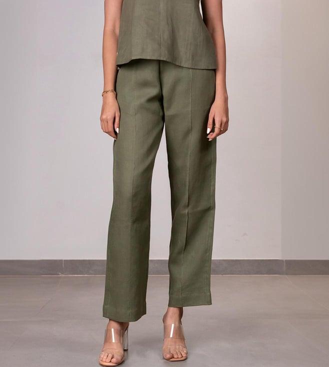 zebein india olive green viva la frida alan linen tucks pants