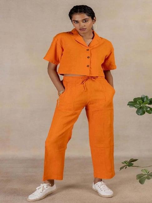 zebein india orange soda wanderlust day 19 - linen crop shirt
