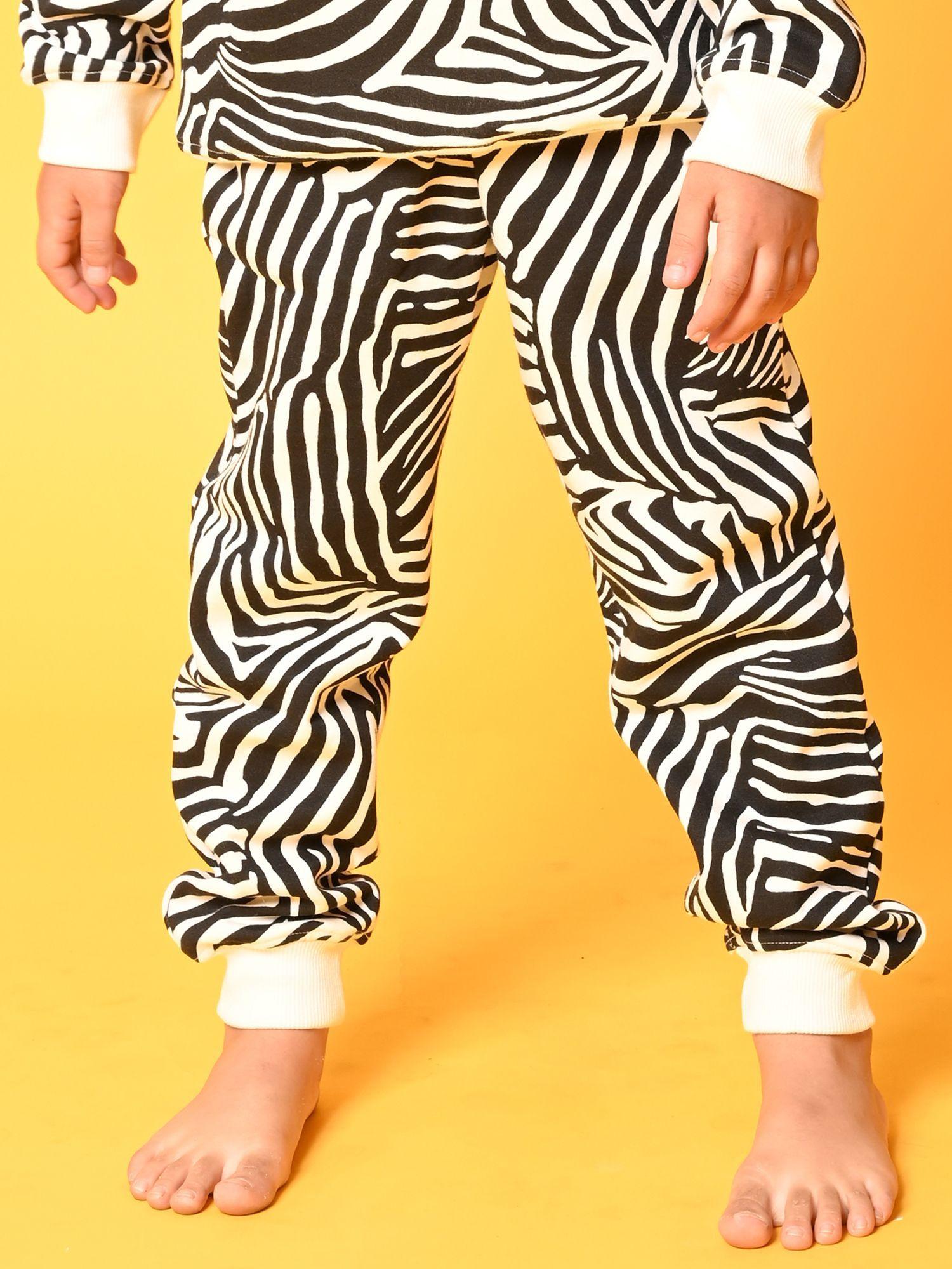 zebra stripe fleece boys joggers - white & black