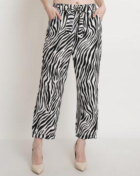 zebra print palazzos with waist tie