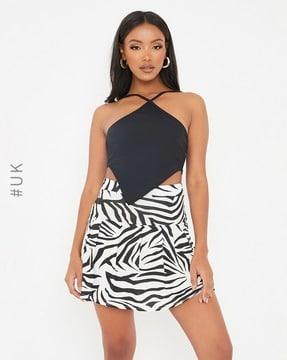 zebra print petite pleated mini skirt