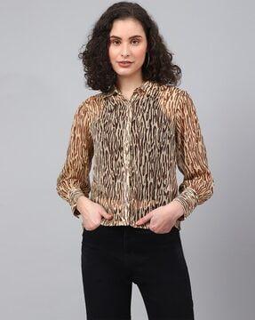 zebra print shirt with spread collar