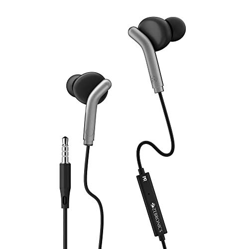 zebronics zeb-bro in ear wired earphones with mic, 3.5mm audio jack, 10mm drivers, phone/tablet compatible(black)