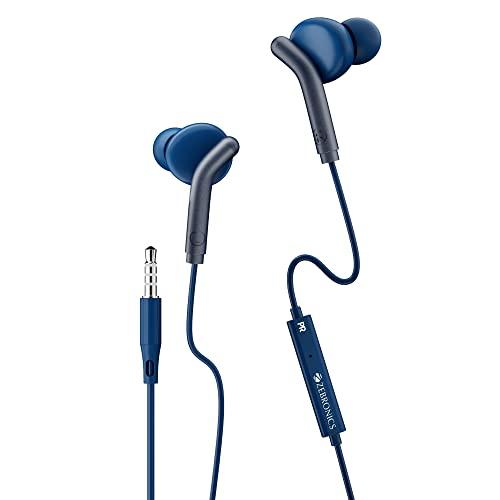 zebronics zeb-bro in ear wired earphones with mic, 3.5mm audio jack, 10mm drivers, phone/tablet compatible(blue)