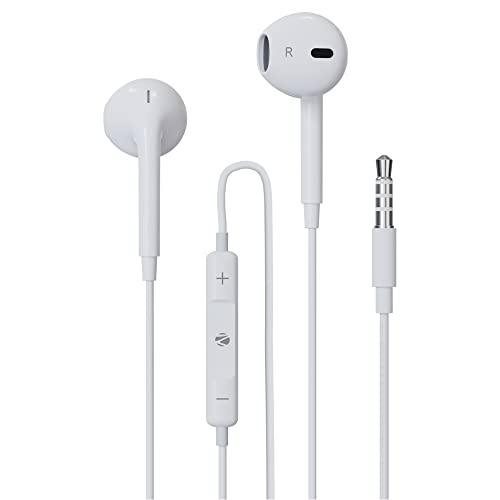 zebronics zeb-buds 30 3.5mm stereo wired in ear earphones with mic for calling, volume control, multifunction button, 14mm drivers, stylish eartip,1.2 meter durable cable and lightweight design(white)