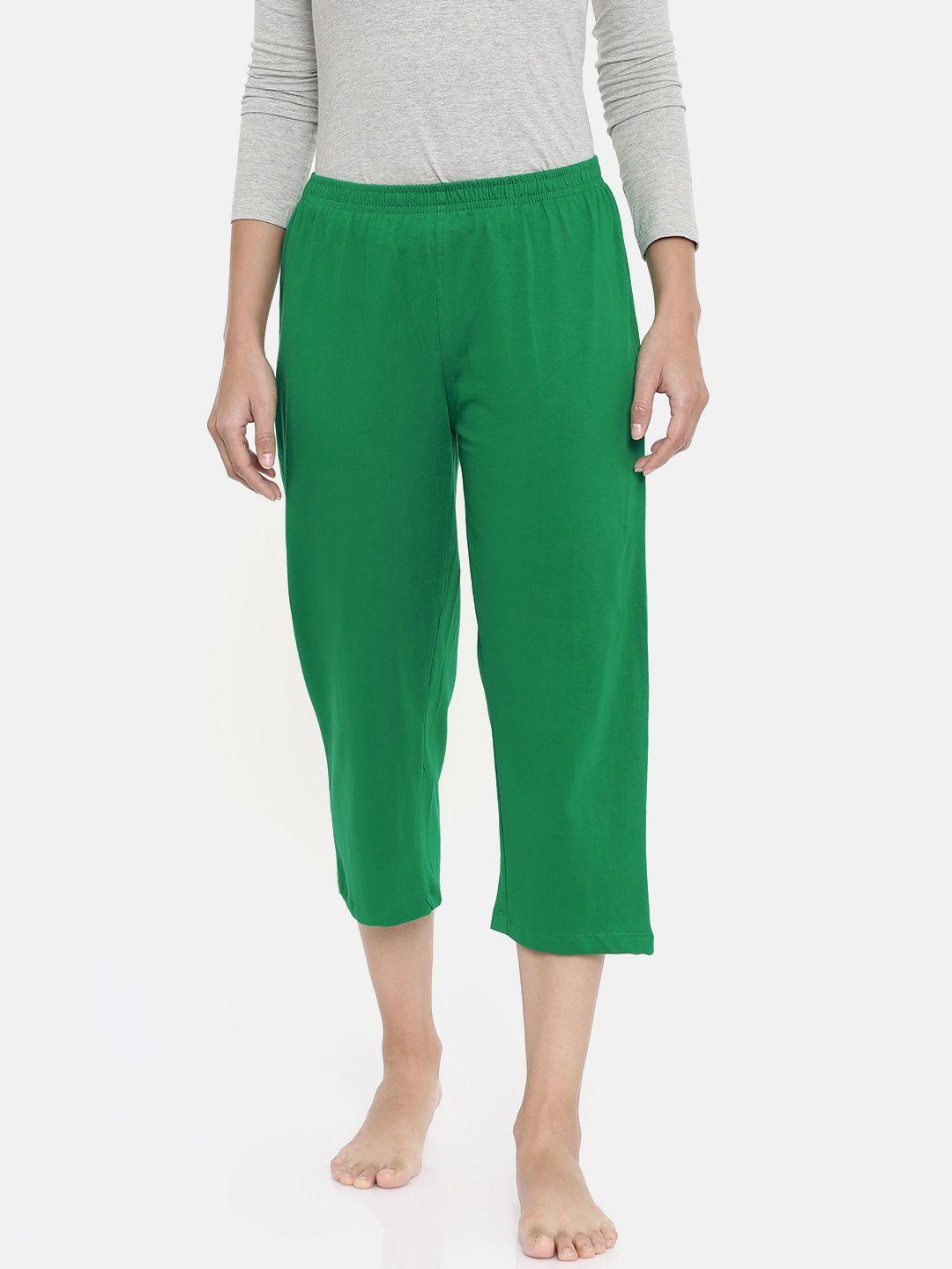zebu women green solid regular fit lounge pants