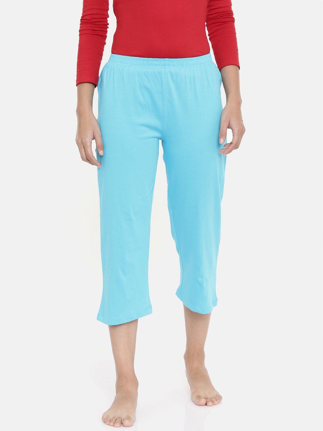 zebu women turquoise blue solid regular fit lounge pants