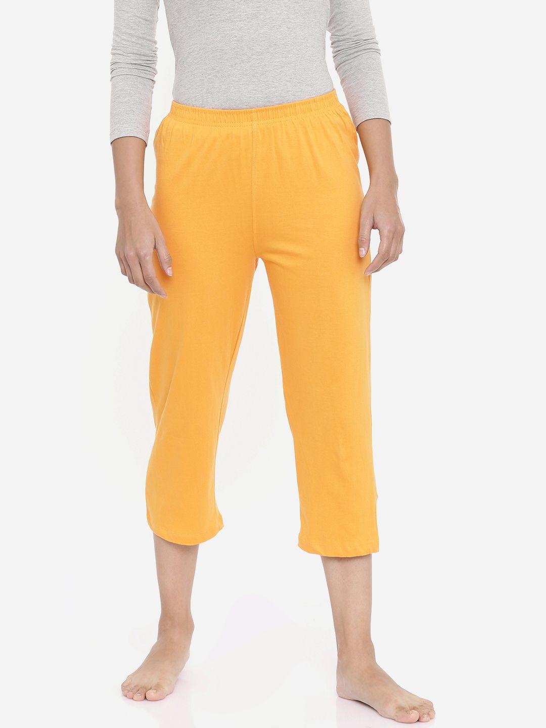 zebu women yellow solid regular fit lounge pants