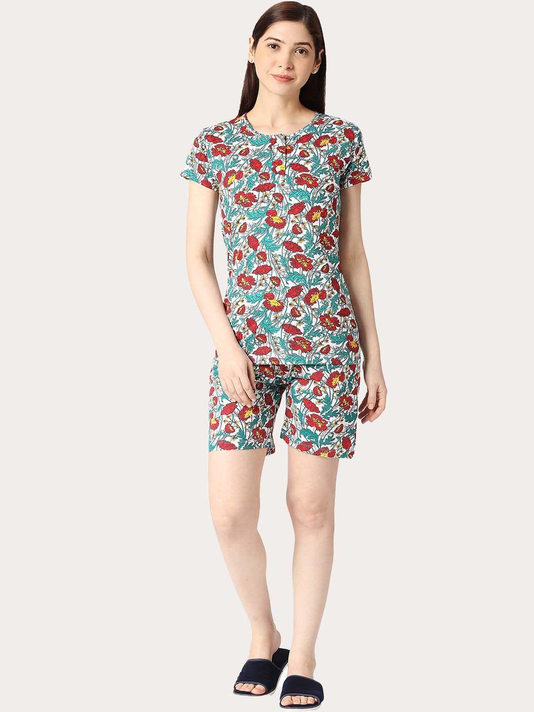 zebu floral printed pure cotton night suit