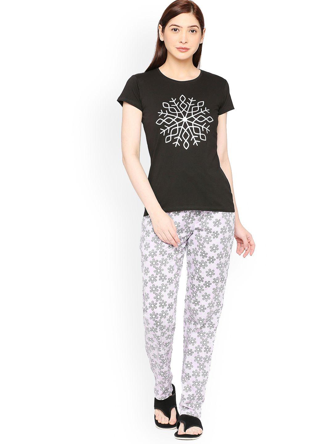 zebu geometric printed round neck short sleeves pure cotton t-shirt & pyjamas