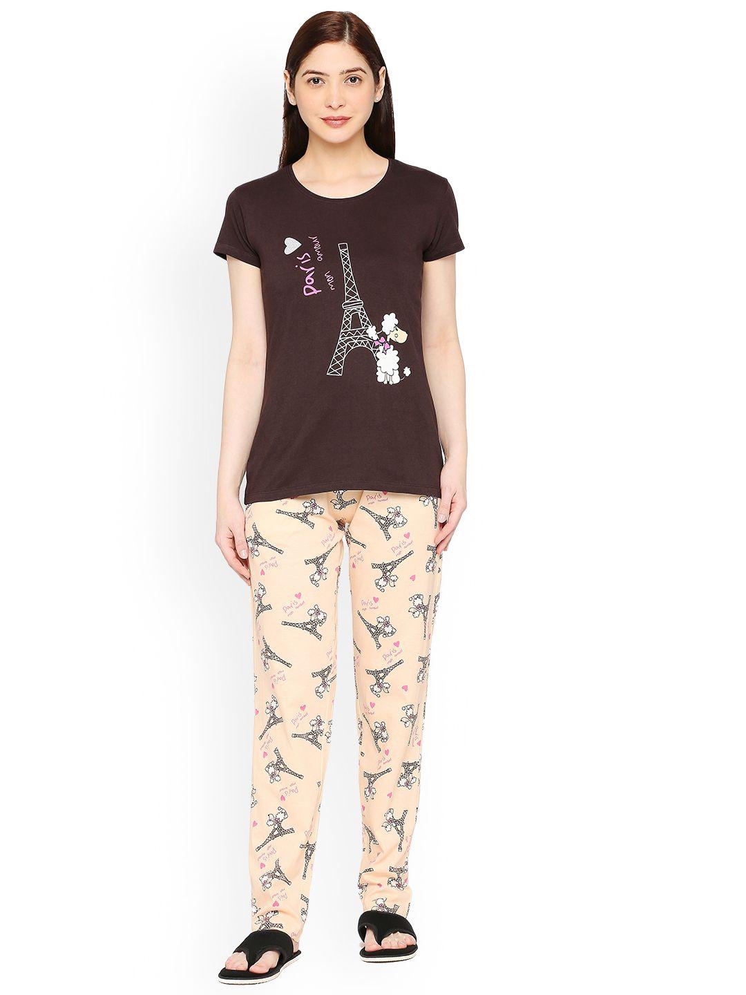 zebu graphic printed round neck short sleeves pure cotton t-shirt & pyjamas