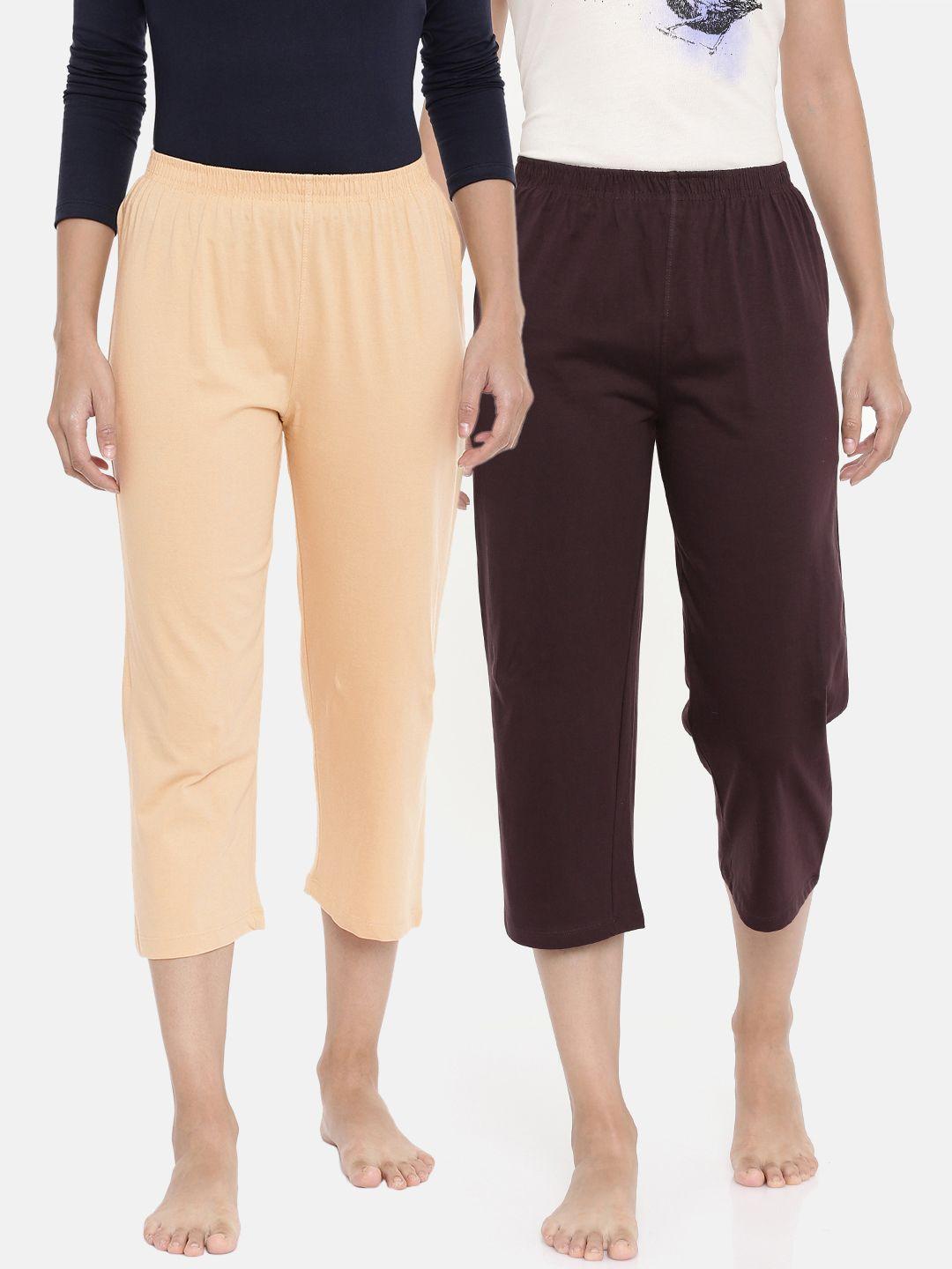 zebu women pack of 2 solid regular fit lounge pants