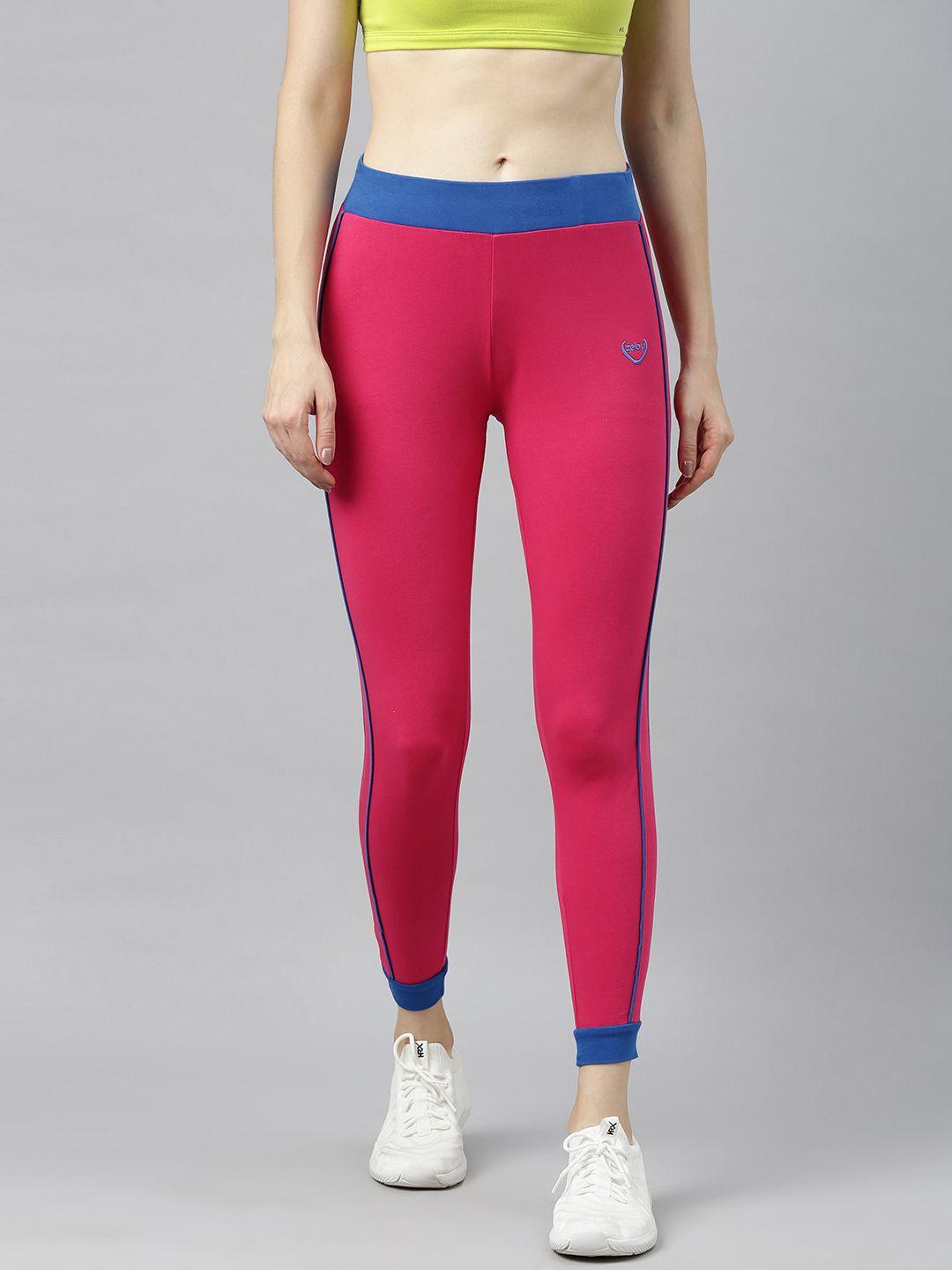 zebu women pink solid skinny-fit cropped joggers with side stripe detail