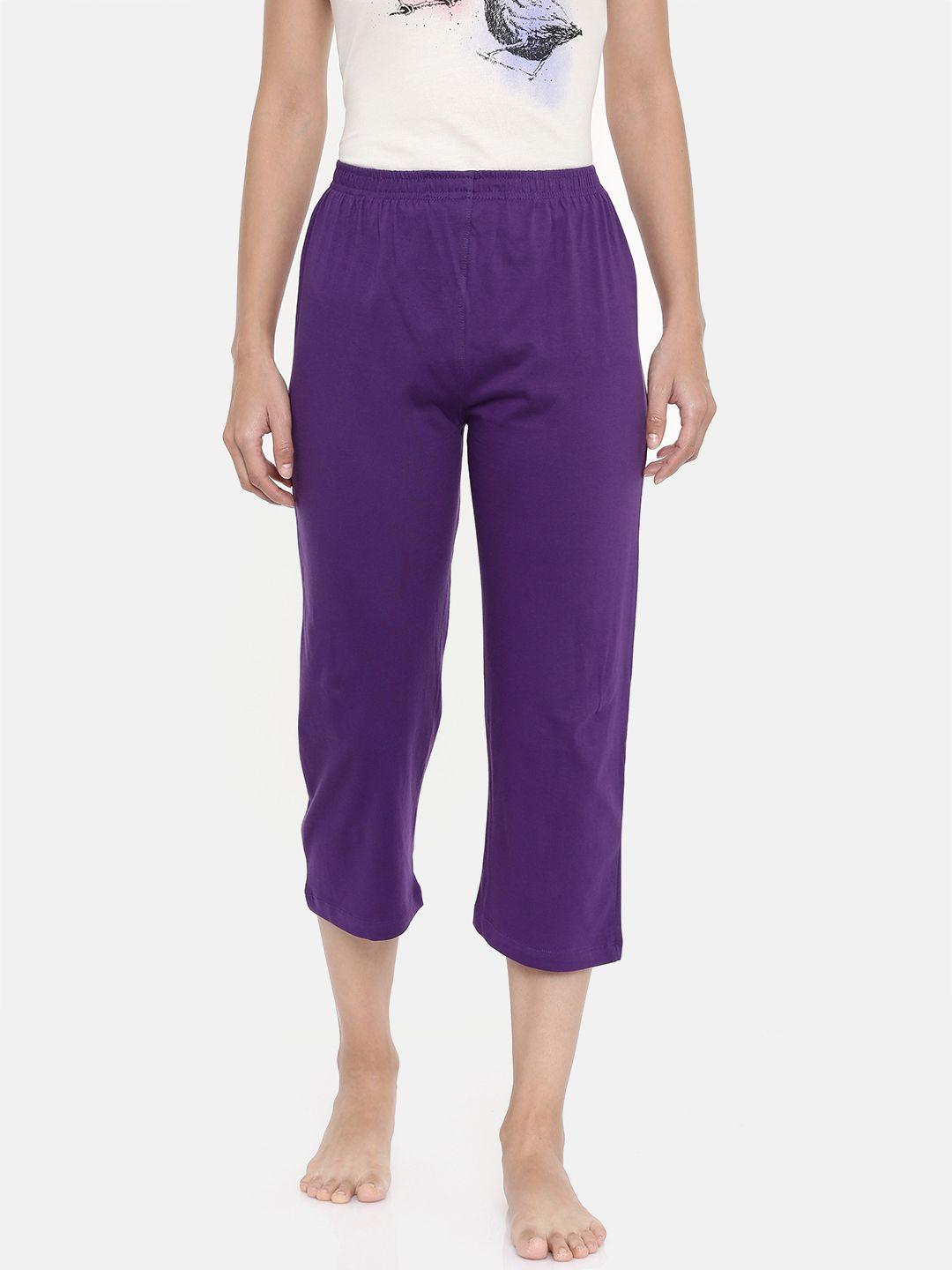 zebu women purple solid regular fit capris