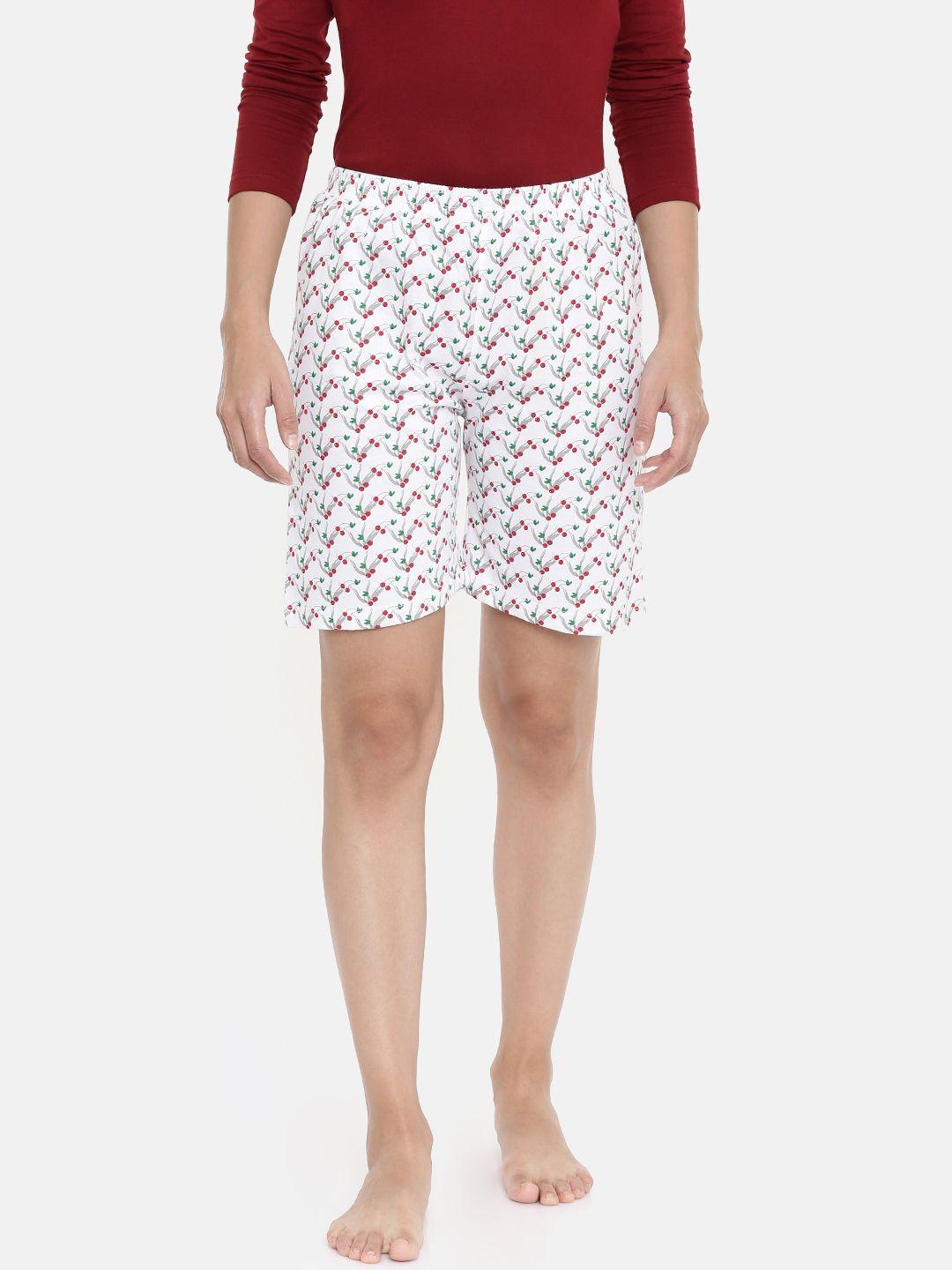 zebu women red & white printed lounge shorts