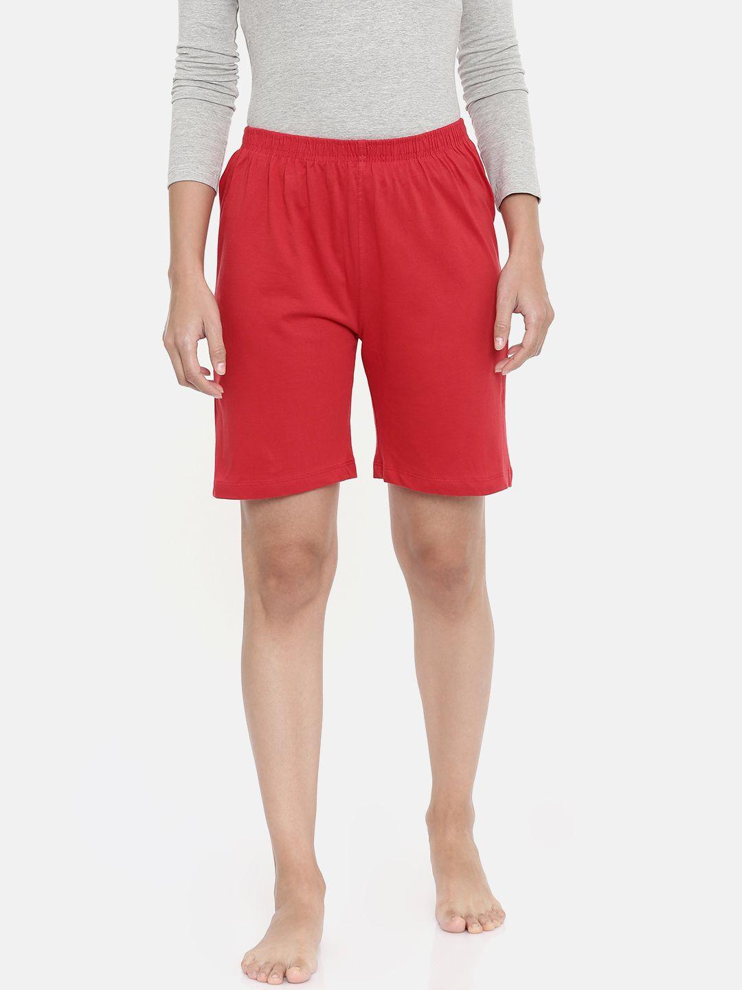 zebu women red solid lounge shorts