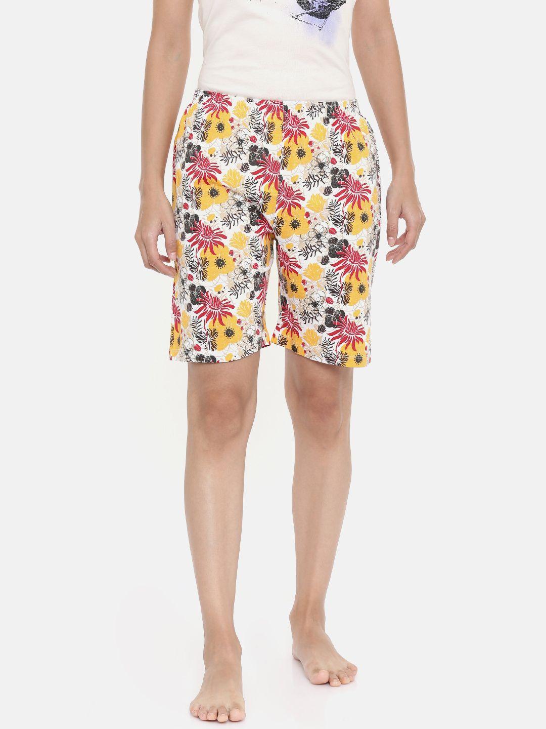 zebu women yellow & white printed lounge shorts