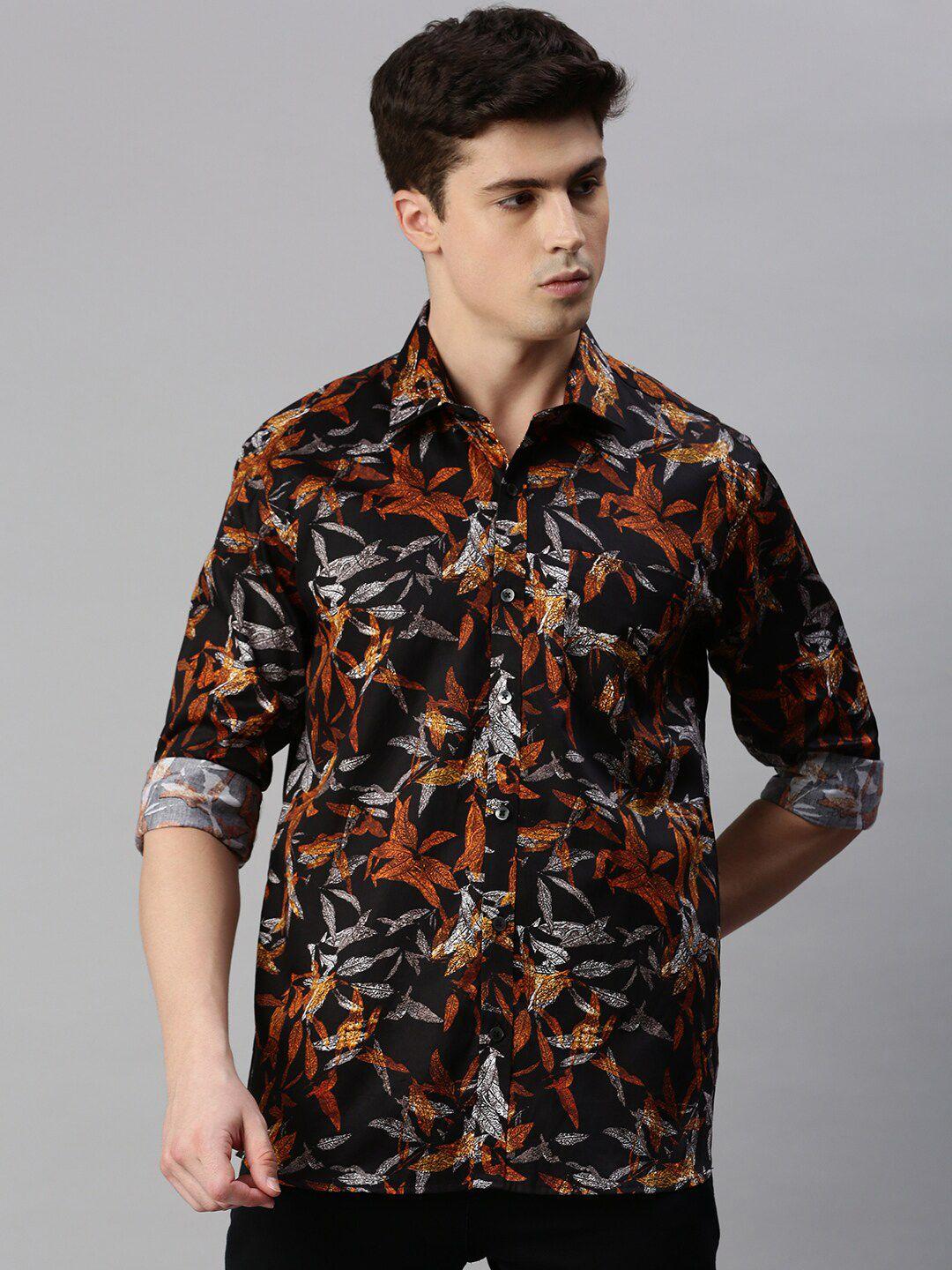 zedd men black floral opaque printed casual shirt