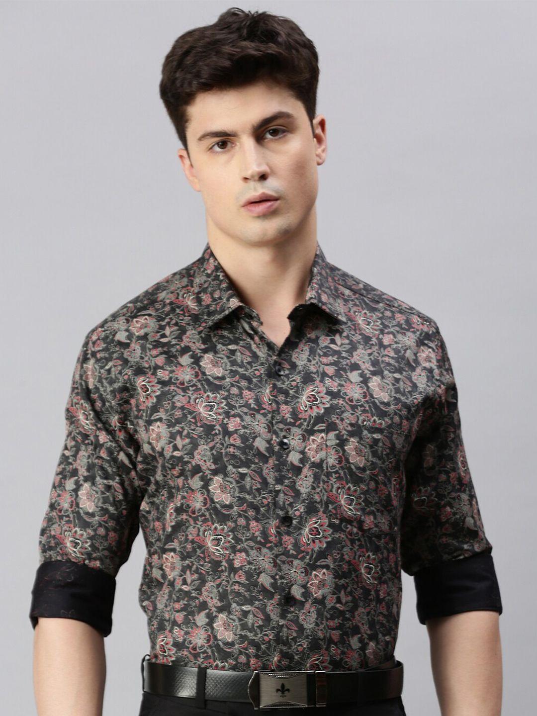 zedd men black floral opaque printed casual shirt