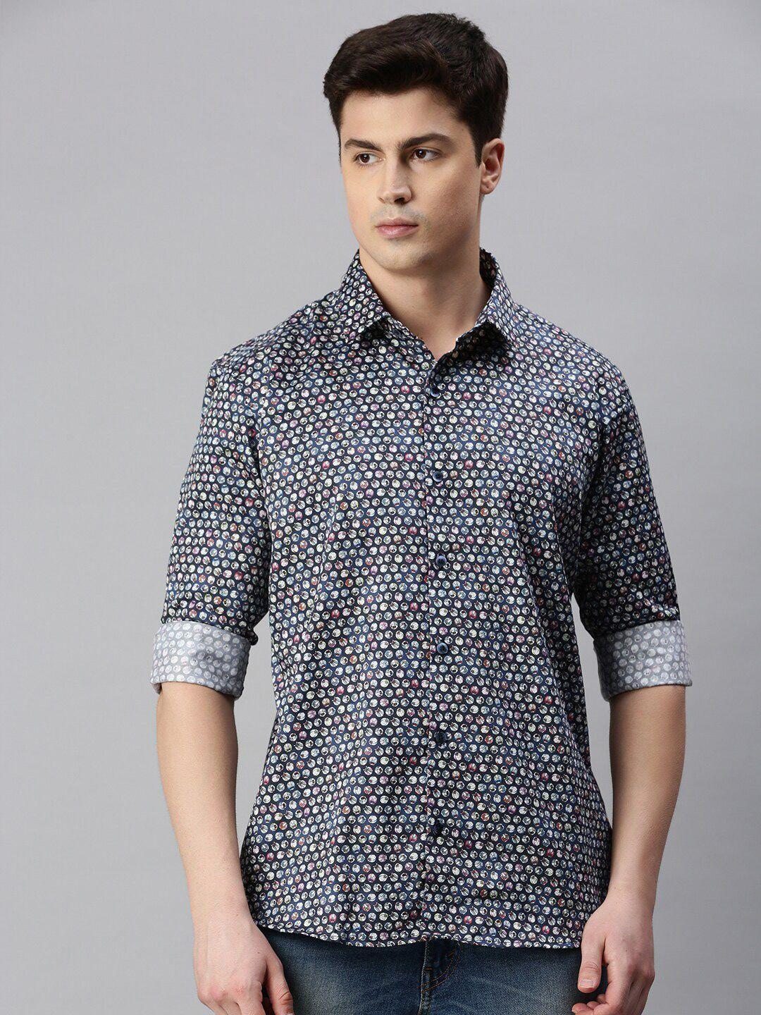 zedd men blue opaque printed casual shirt