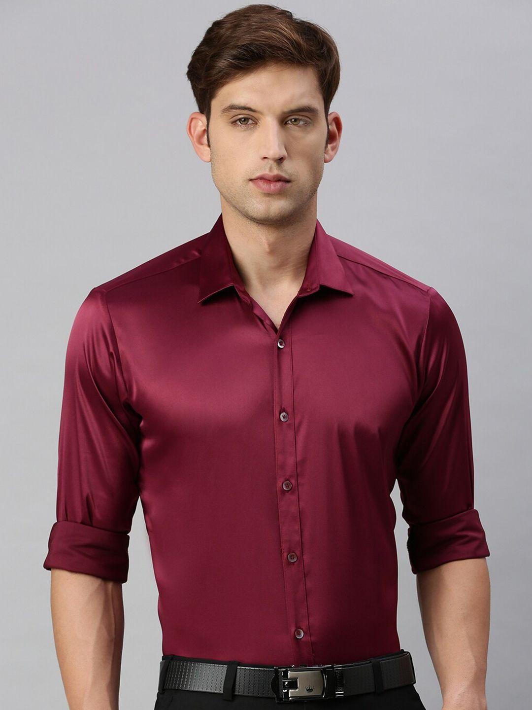 zedd men maroon standard opaque formal shirt