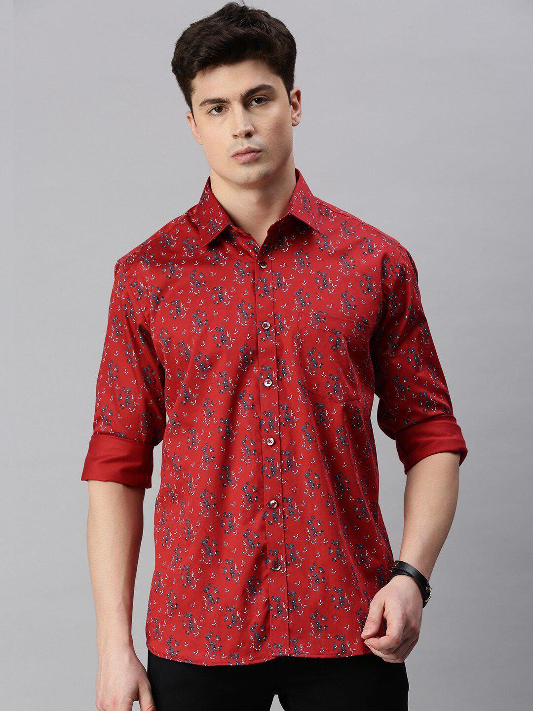 zedd men red floral opaque printed casual shirt