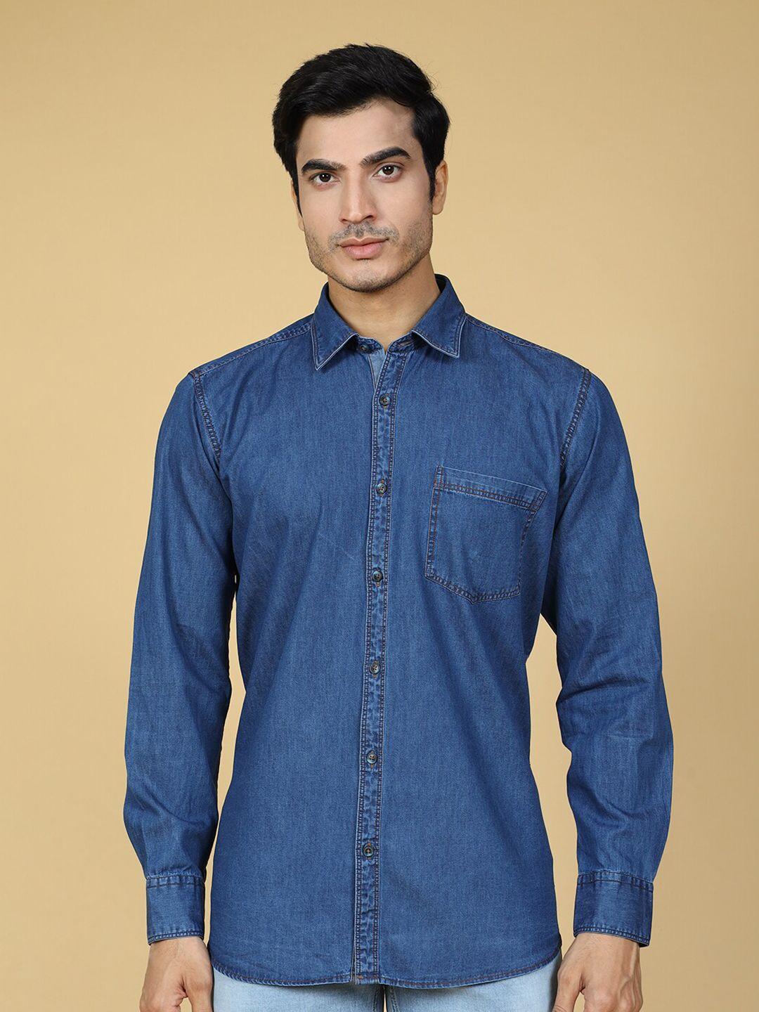 zedd spread collar cotton denim casual shirt