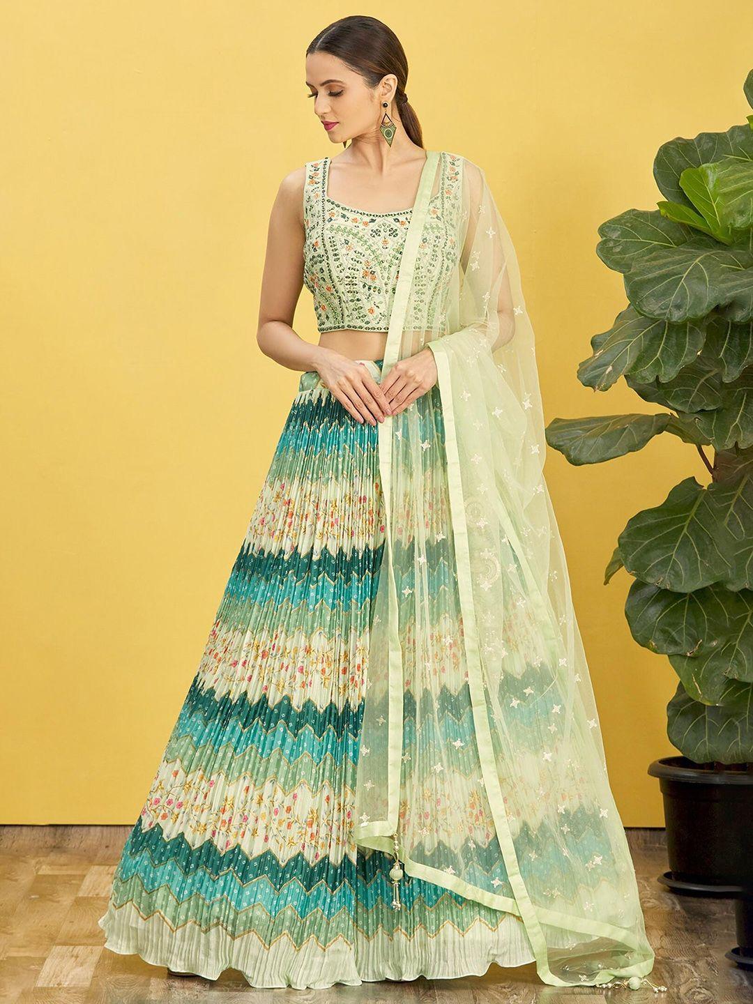zeel clothing embellished mirror work semi-stitched lehenga & blouse with dupatta