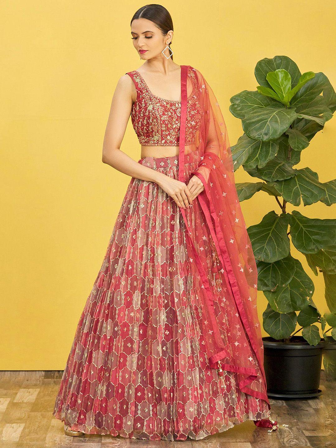 zeel clothing embellished mirror work semi-stitched lehenga & blouse with dupatta