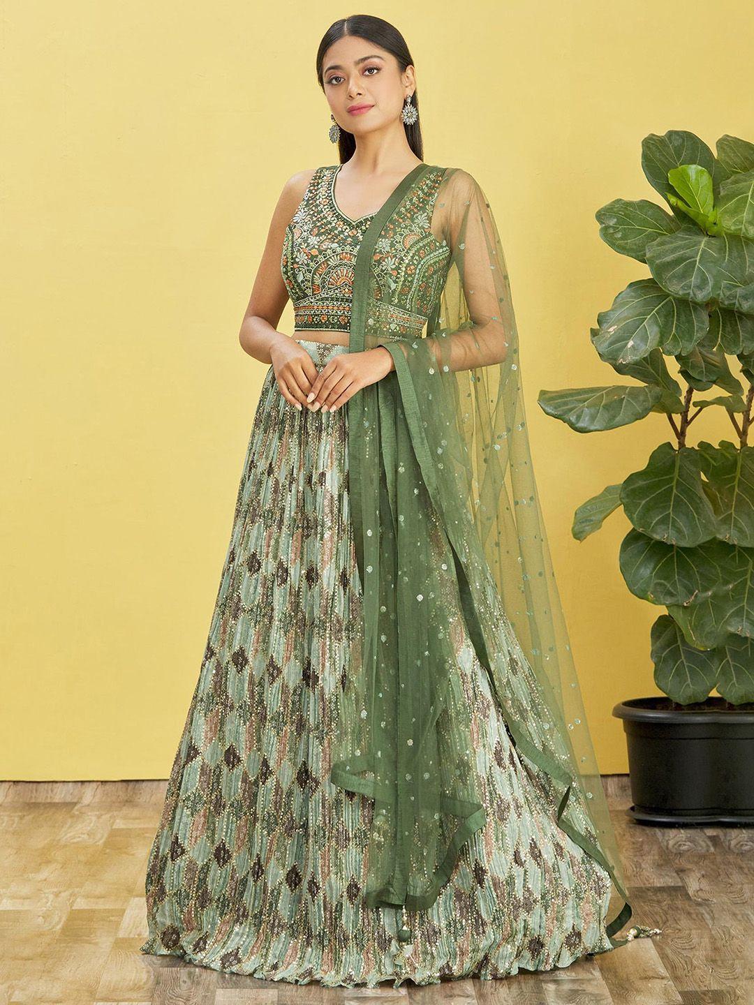 zeel clothing embellished mirror work semi-stitched lehenga & blouse with