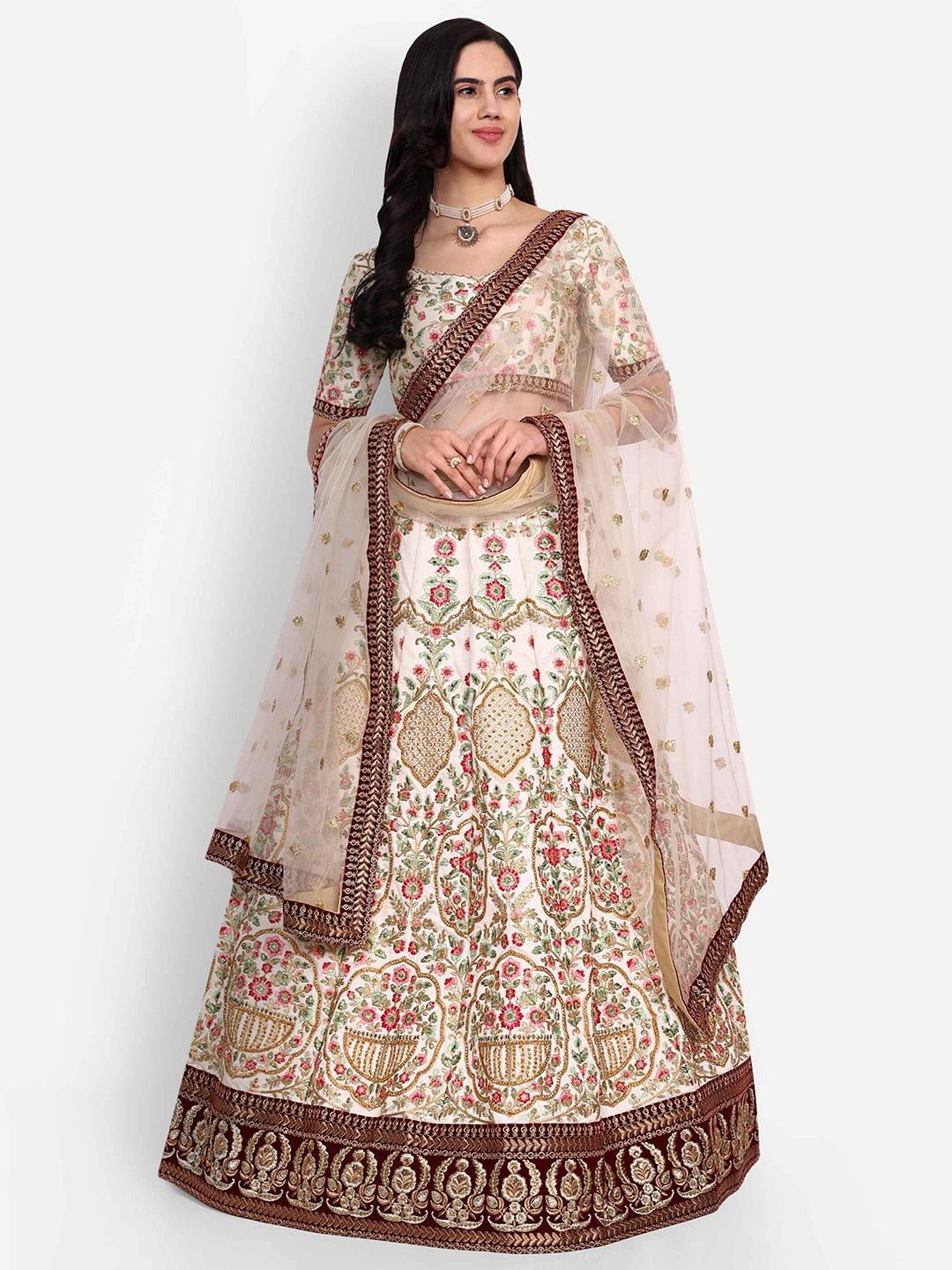 zeel clothing embroidered beads and stones kalamkari semi-stitched lehenga & unstitched blouse with dupatta