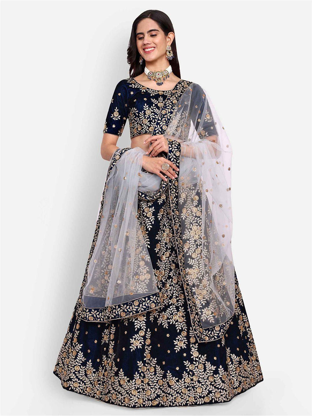 zeel clothing embroidered beads and stones kalamkari semi-stitched lehenga & unstitched blouse with dupatta