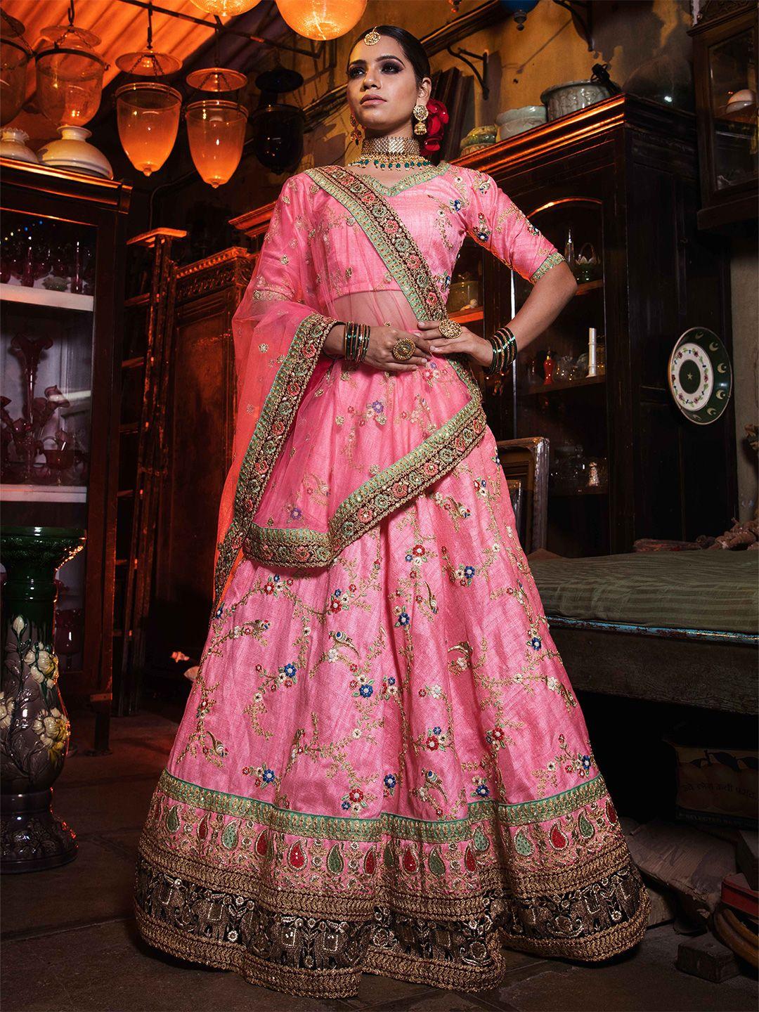 zeel clothing embroidered sequinned semi-stitched lehenga & unstitched blouse with dupatta