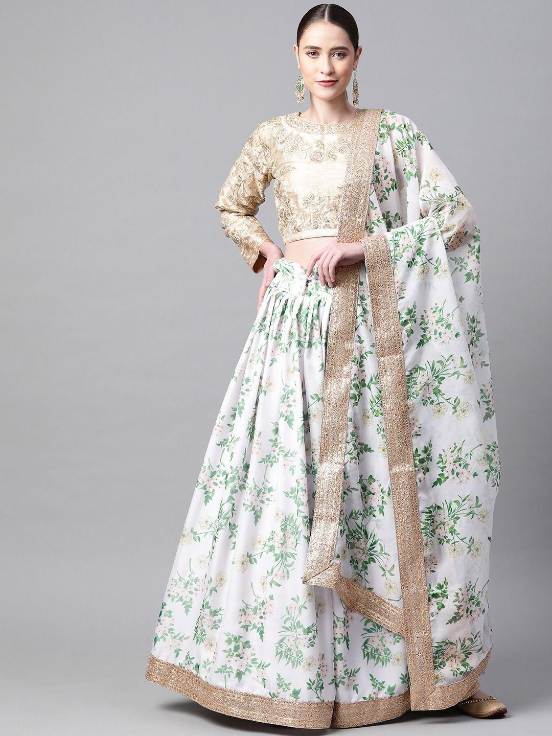 zeel clothing off white & green embroidered zardozi semi-stitched lehenga & unstitched blouse with dupatta
