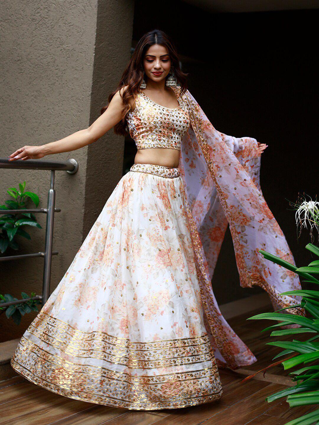 zeel clothing printed sequinned semi-stitched lehenga & unstitched blouse with dupatta