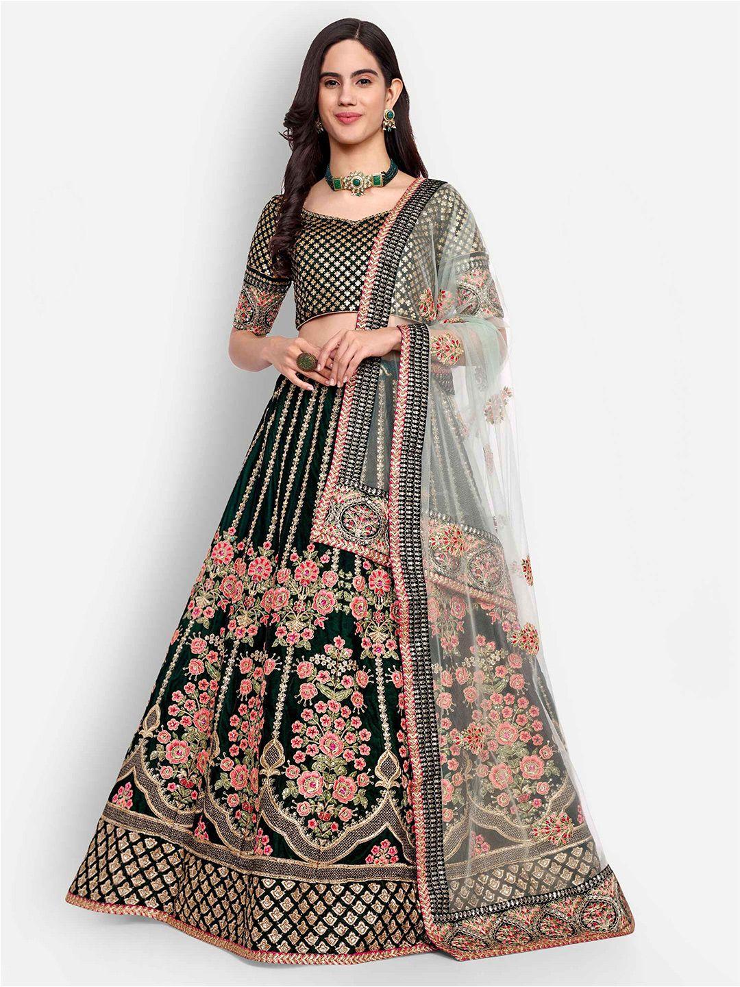 zeel clothing embroidered beads and stones kalamkari semi-stitched lehenga & unstitched blouse with dupatta