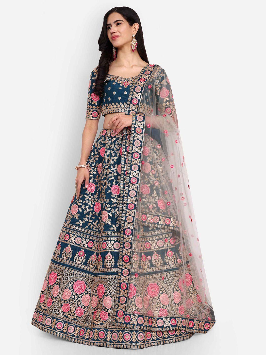 zeel clothing embroidered kalamkari semi-stitched lehenga & unstitched blouse with dupatta