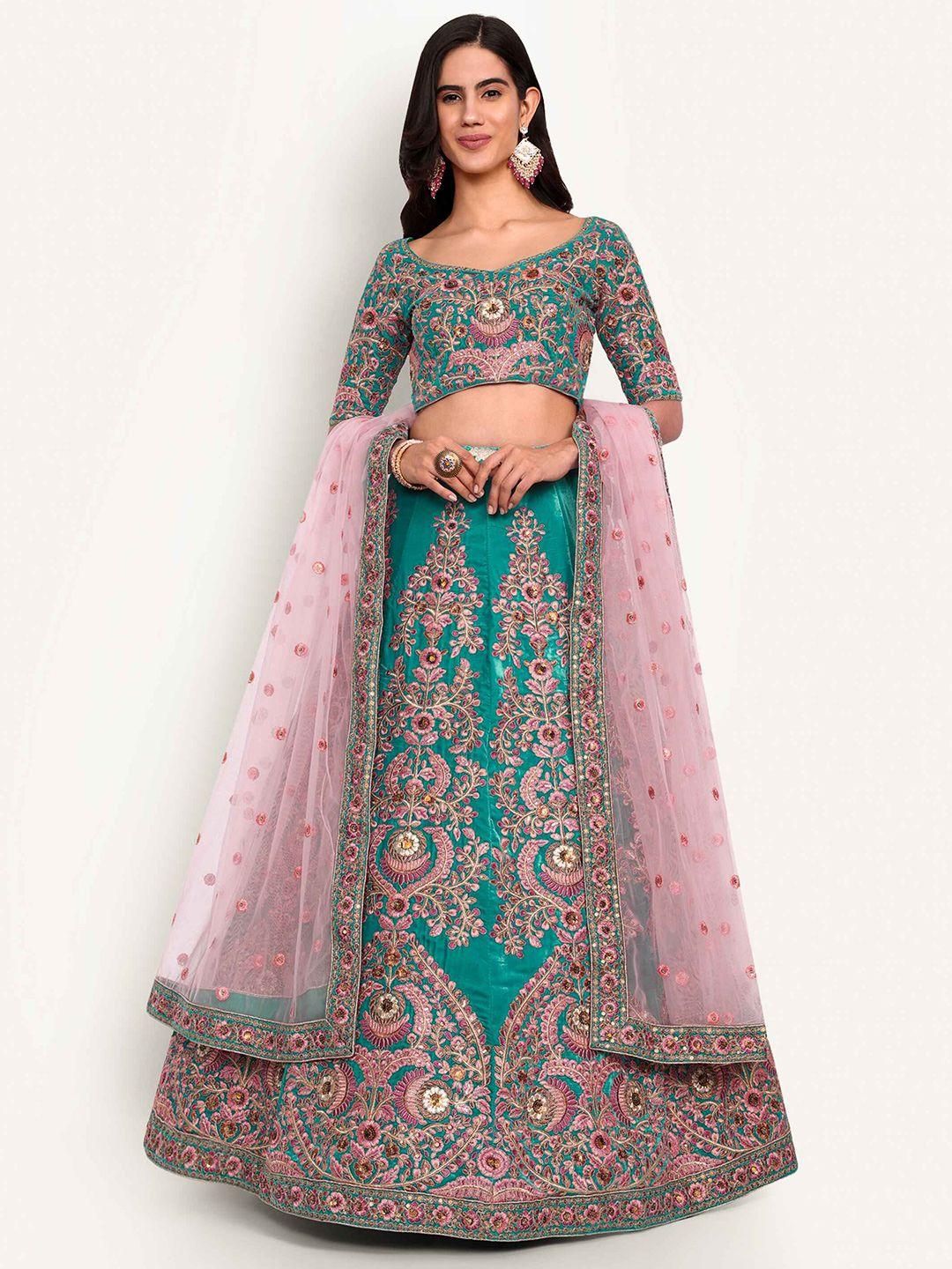 zeel clothing embroidered semi-stitched lehenga & unstitched blouse with dupatta