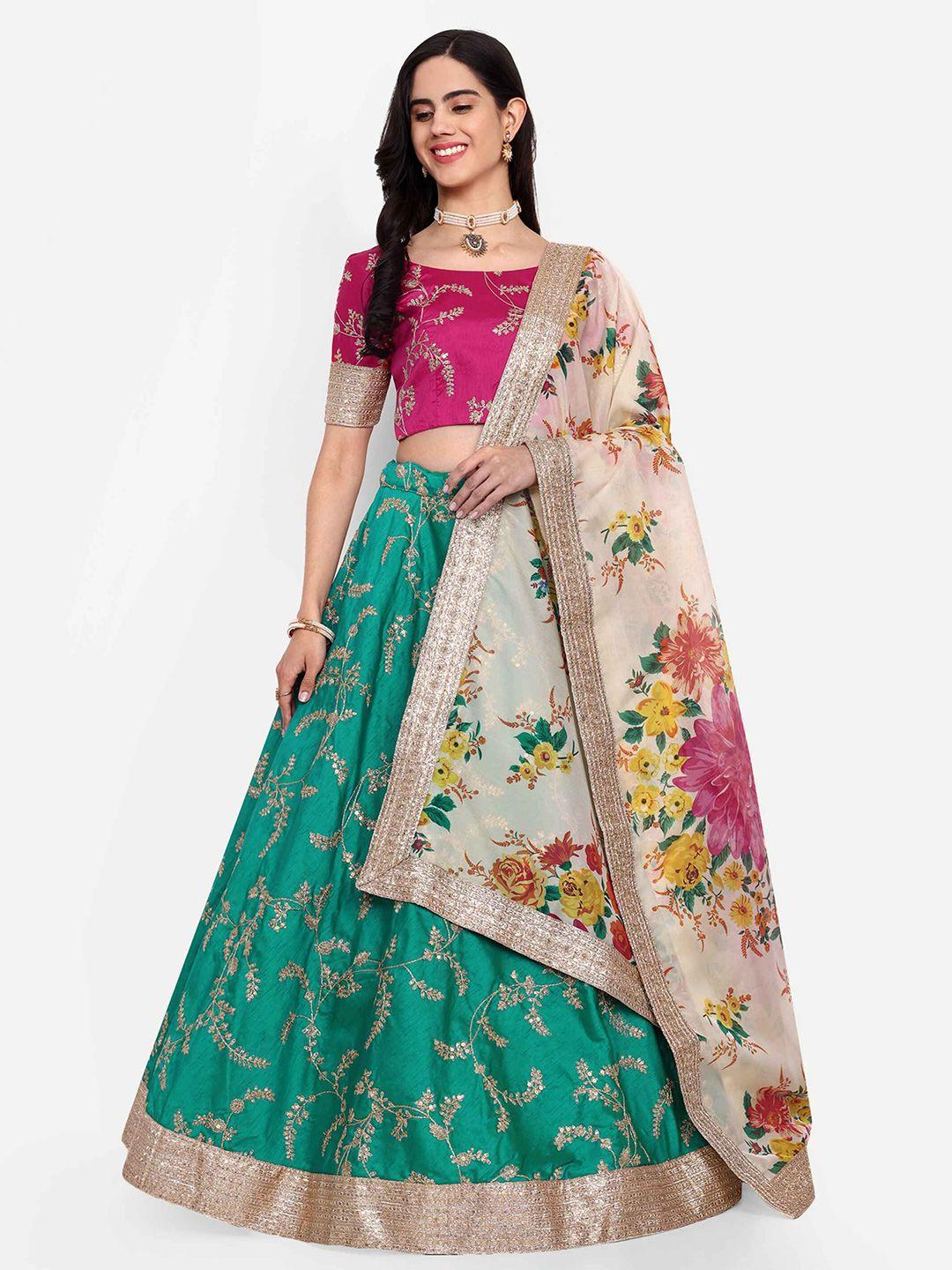 zeel clothing embroidered semi-stitched lehenga & unstitched blouse with dupatta