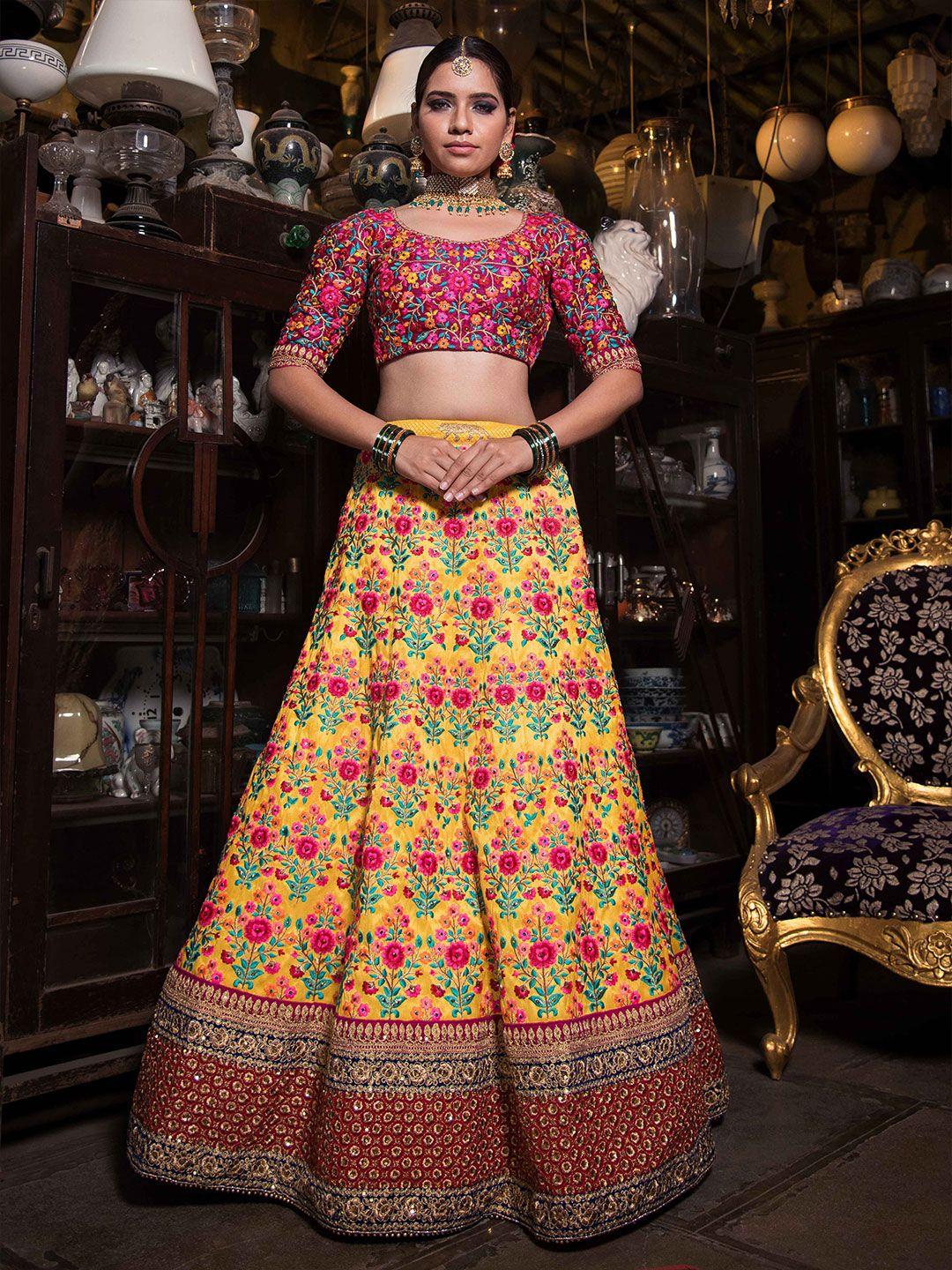 zeel clothing embroidered semi-stitched lehenga & unstitched blouse with dupatta