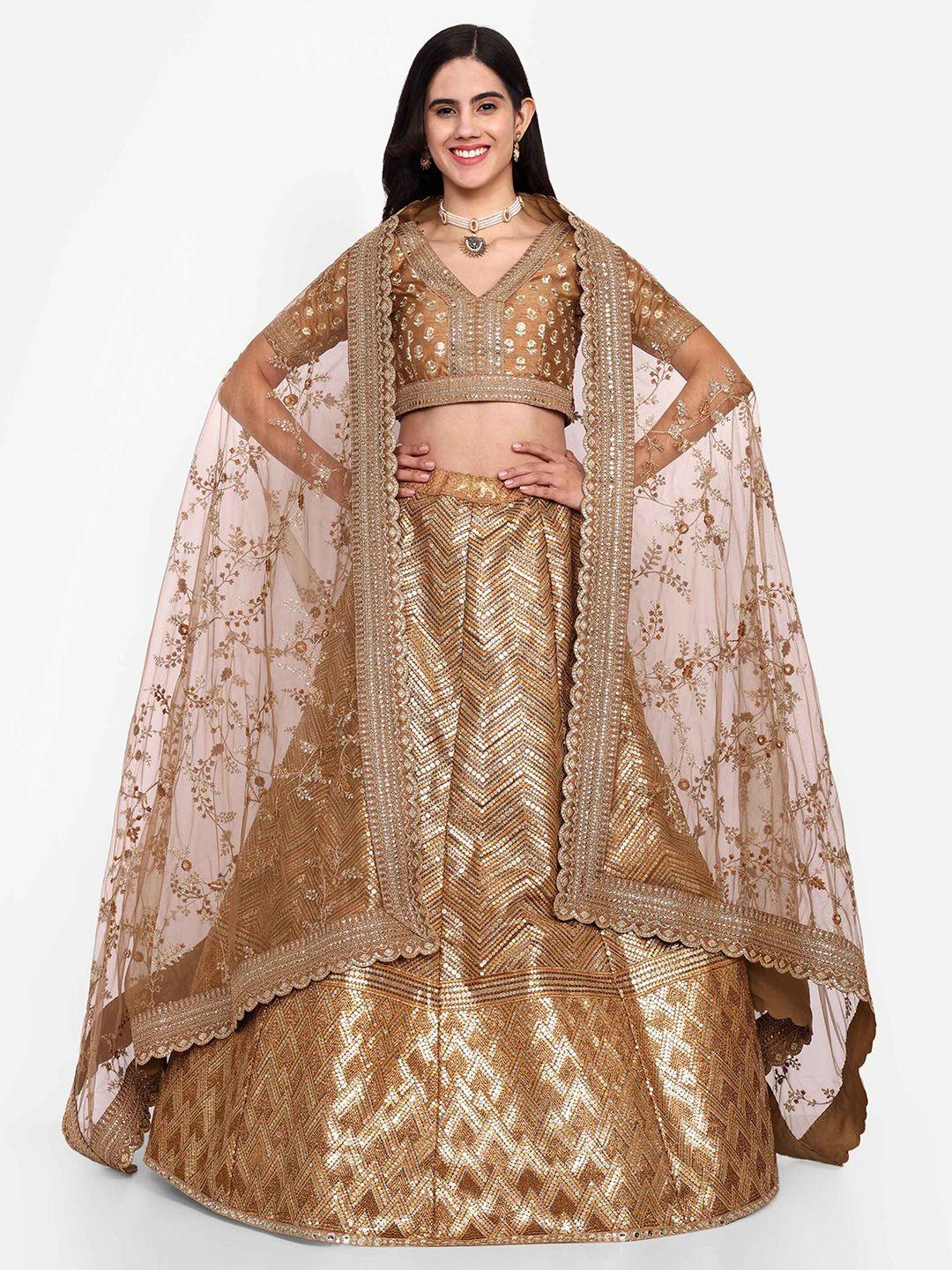 zeel clothing embroidered sequinned kalamkari semi-stitched lehenga & unstitched blouse with dupatta