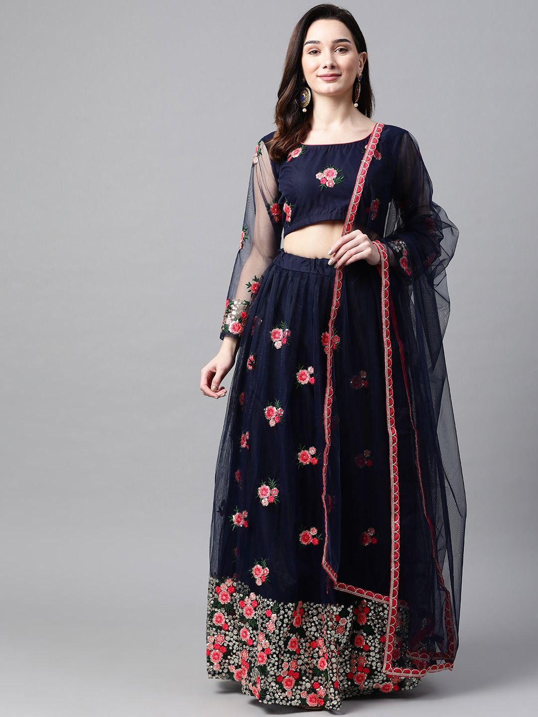 zeel clothing embroidered sequinned semi-stitched lehenga & unstitched blouse with dupatta