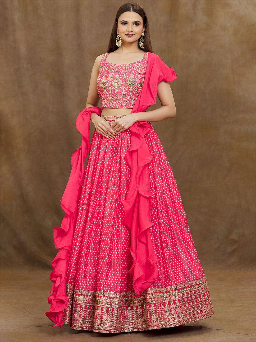 zeel clothing embroidered sequinned semi-stitched lehenga with unstitched blouse & dupatta