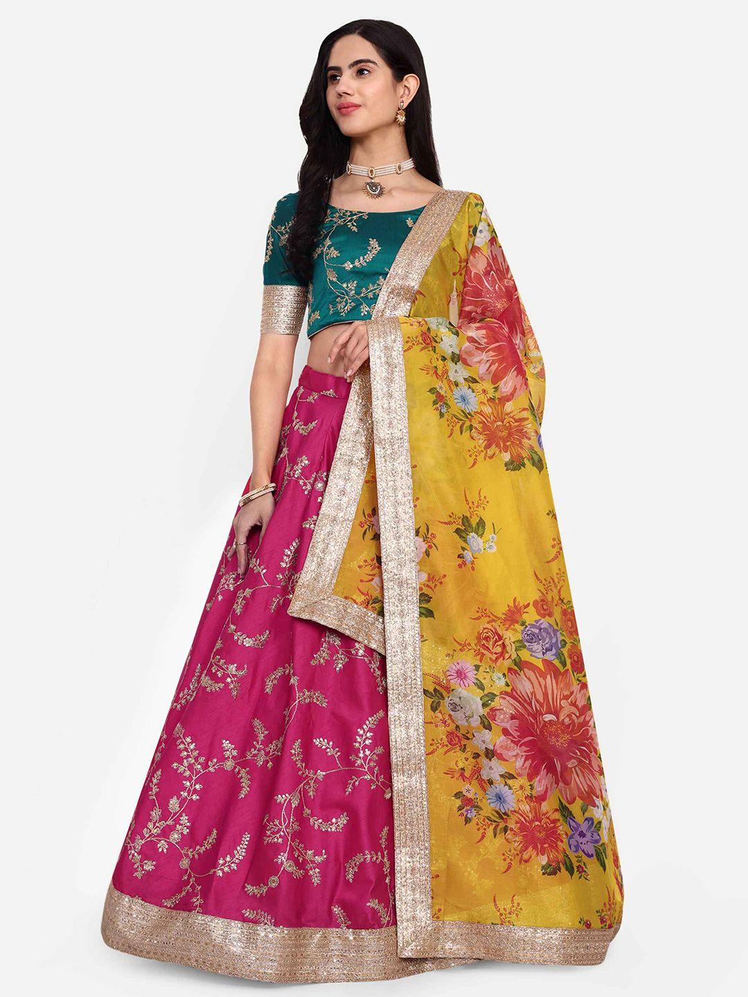 zeel clothing embroidered zari semi-stitched lehenga & unstitched blouse with dupatta