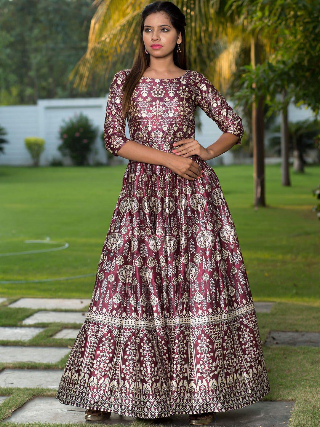 zeel clothing ethnic motifs printed gathered gown ethnic dress with dupatta