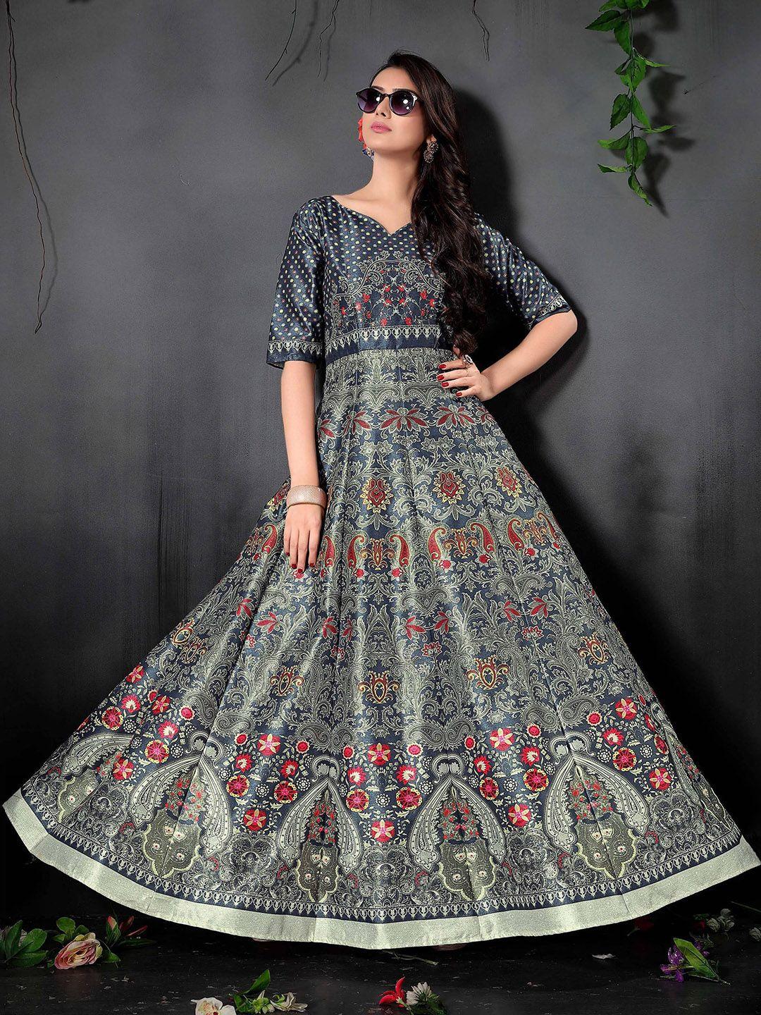 zeel clothing ethnic motifs printed panelled maxi fit & flare gown dress