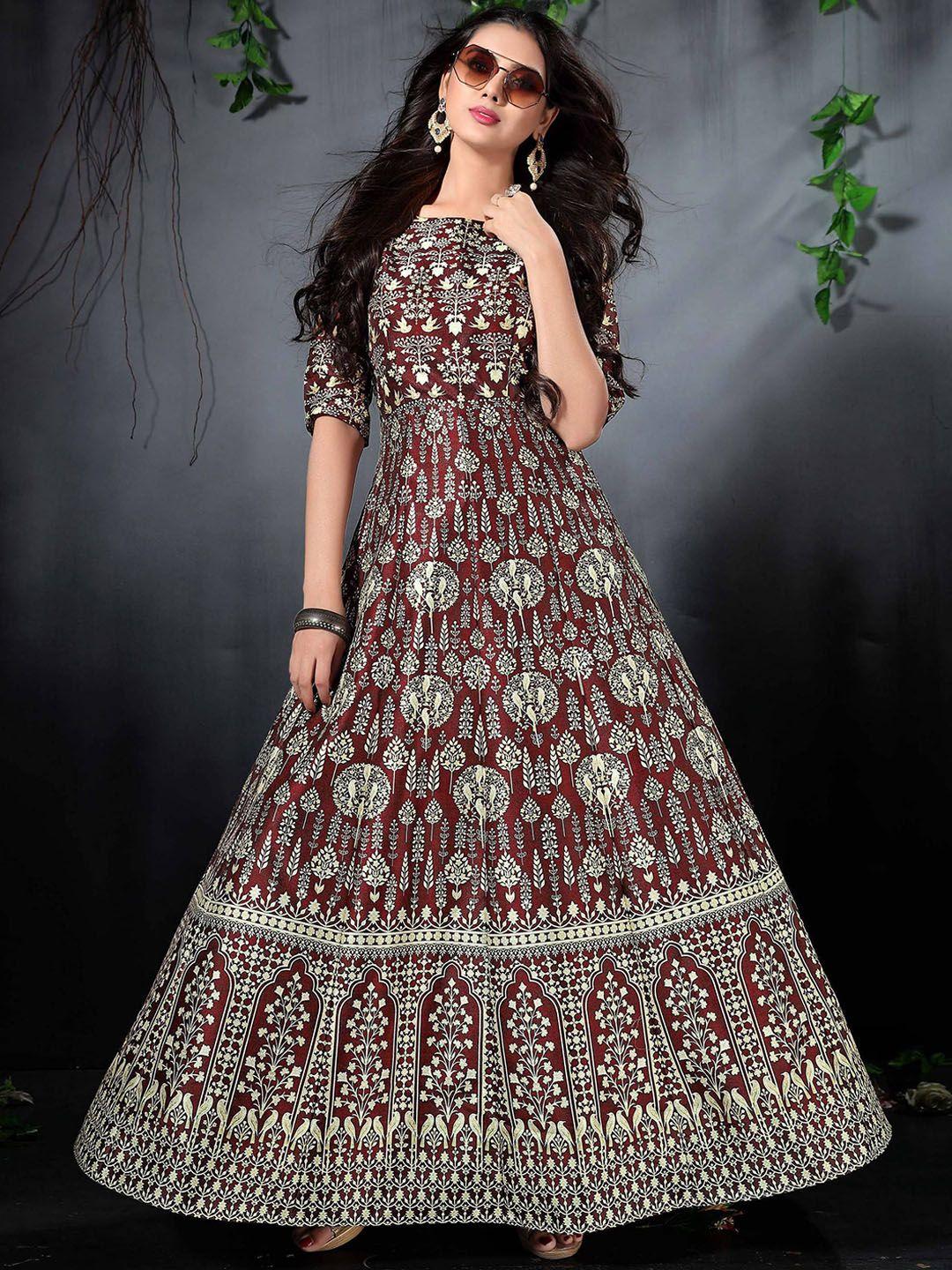zeel clothing ethnic motifs printed panelled maxi gown