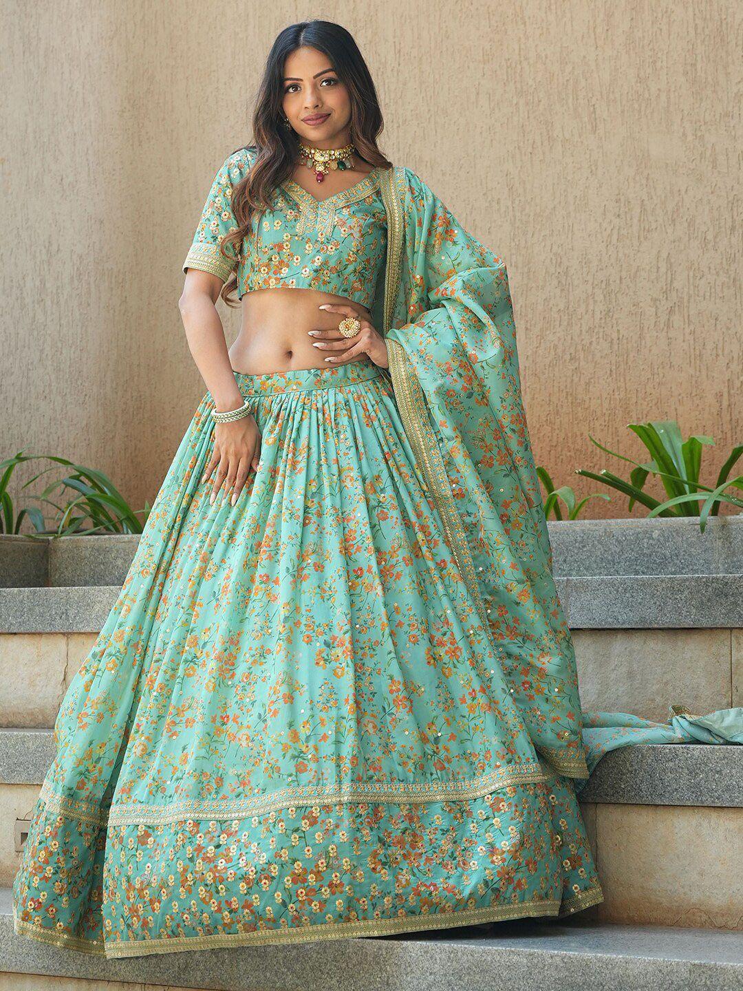 zeel clothing floral printed semi-stitched lehenga & unstitched blouse with dupatta