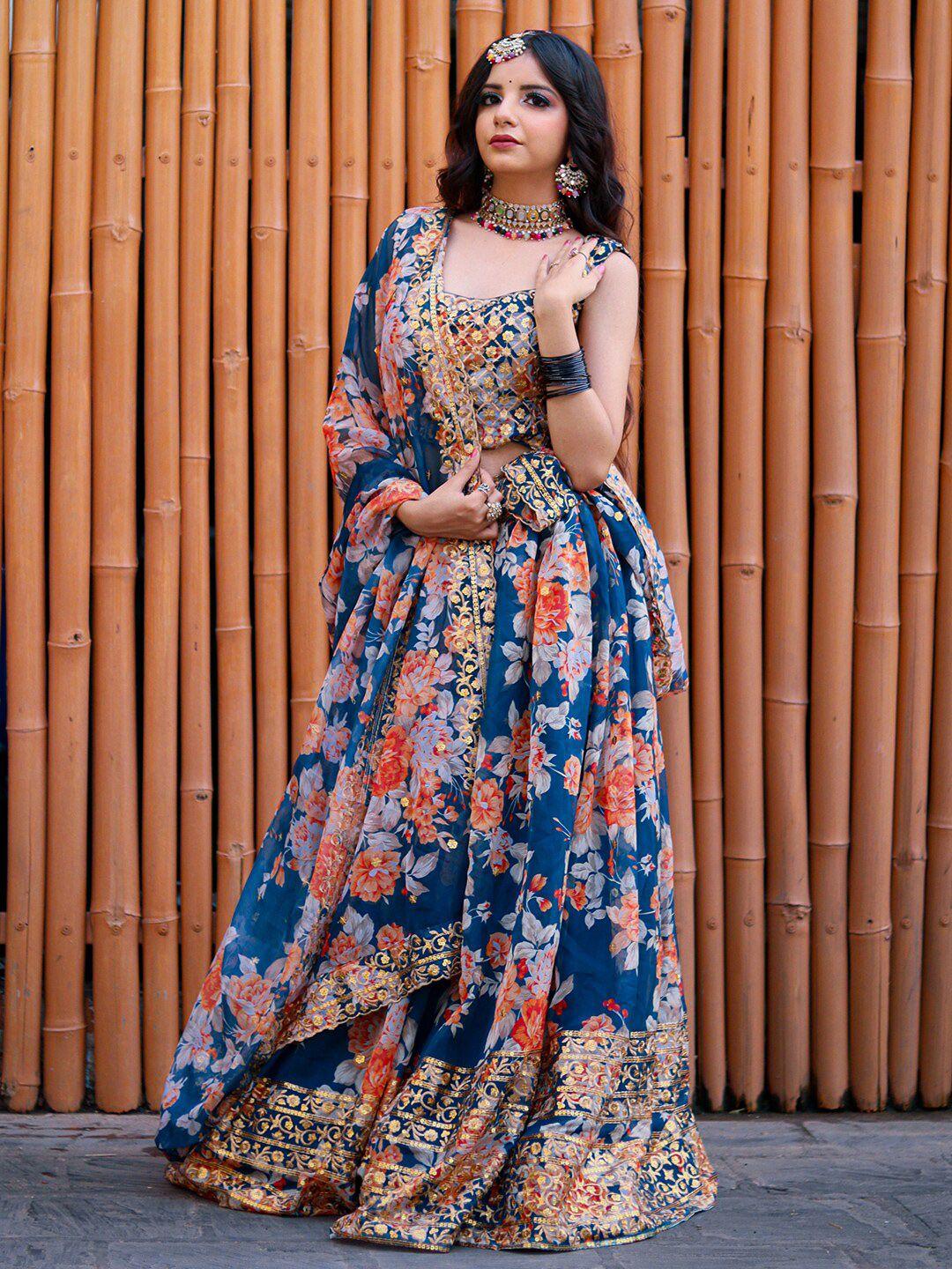 zeel clothing floral printed semi-stitched lehenga & unstitched blouse with dupatta